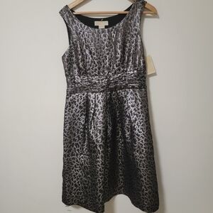 Michael Kors Black and Silver Patterned Midi Dress